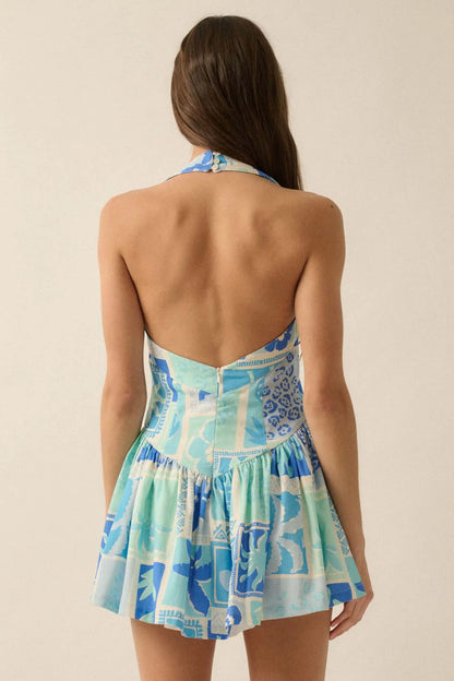 Escape With Me Tropical Floral Halter Mini Dress