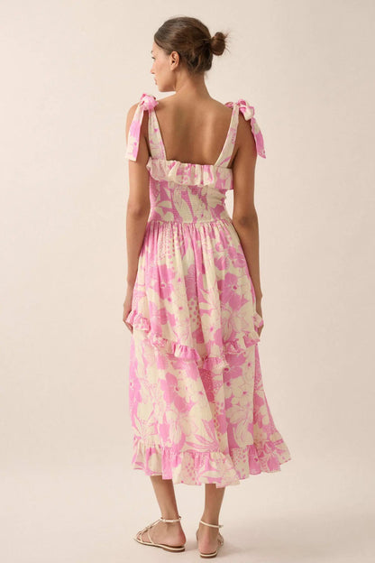 Hot Tropics Floral Button-Front Ruffle Midi Dress