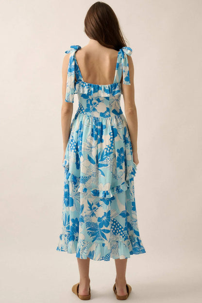 Hot Tropics Floral Button-Front Ruffle Midi Dress