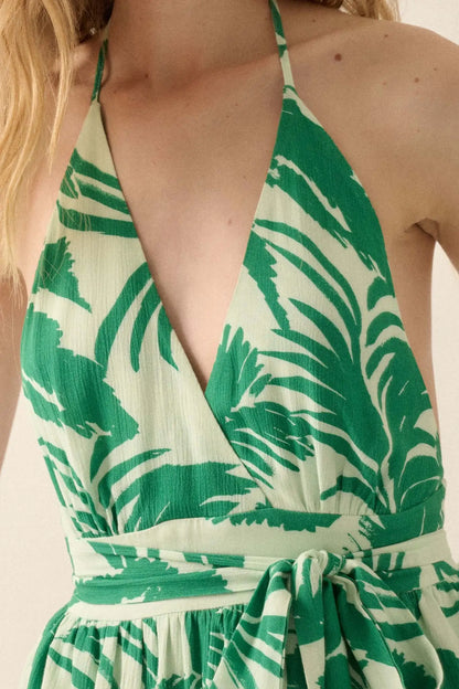 Frond of You Tropical Surplice Halter Maxi Dress