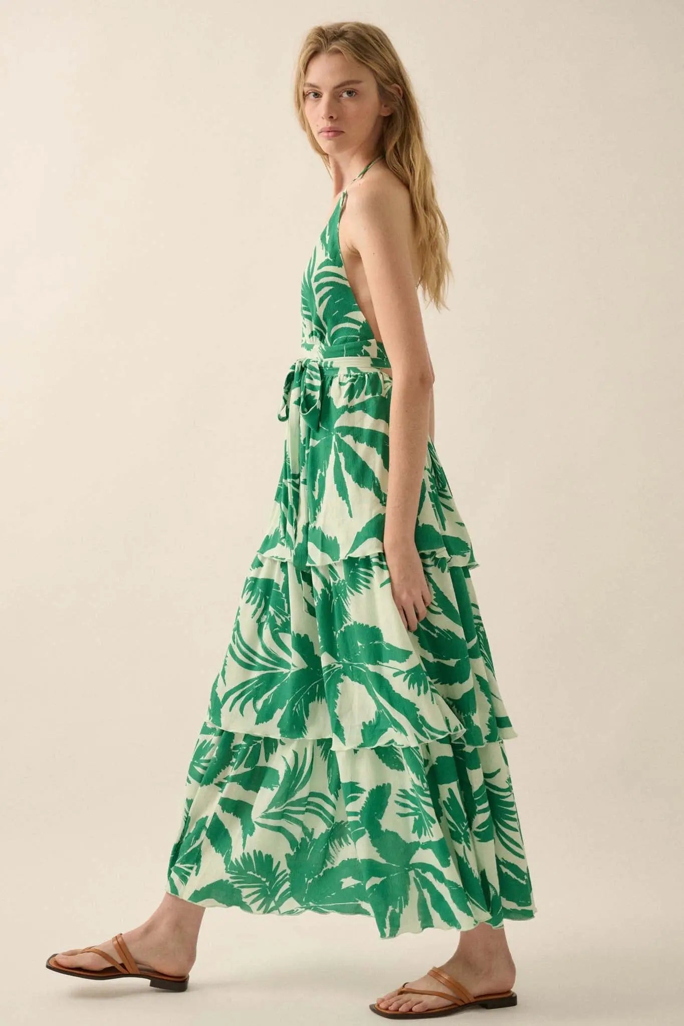 Frond of You Tropical Surplice Halter Maxi Dress