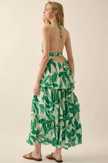 Frond of You Tropical Surplice Halter Maxi Dress