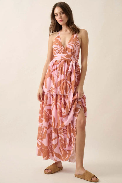 Frond of You Tropical Surplice Halter Maxi Dress