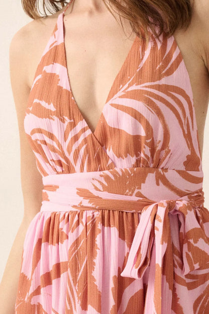 Frond of You Tropical Surplice Halter Maxi Dress
