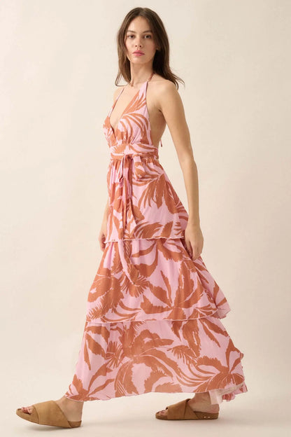 Frond of You Tropical Surplice Halter Maxi Dress
