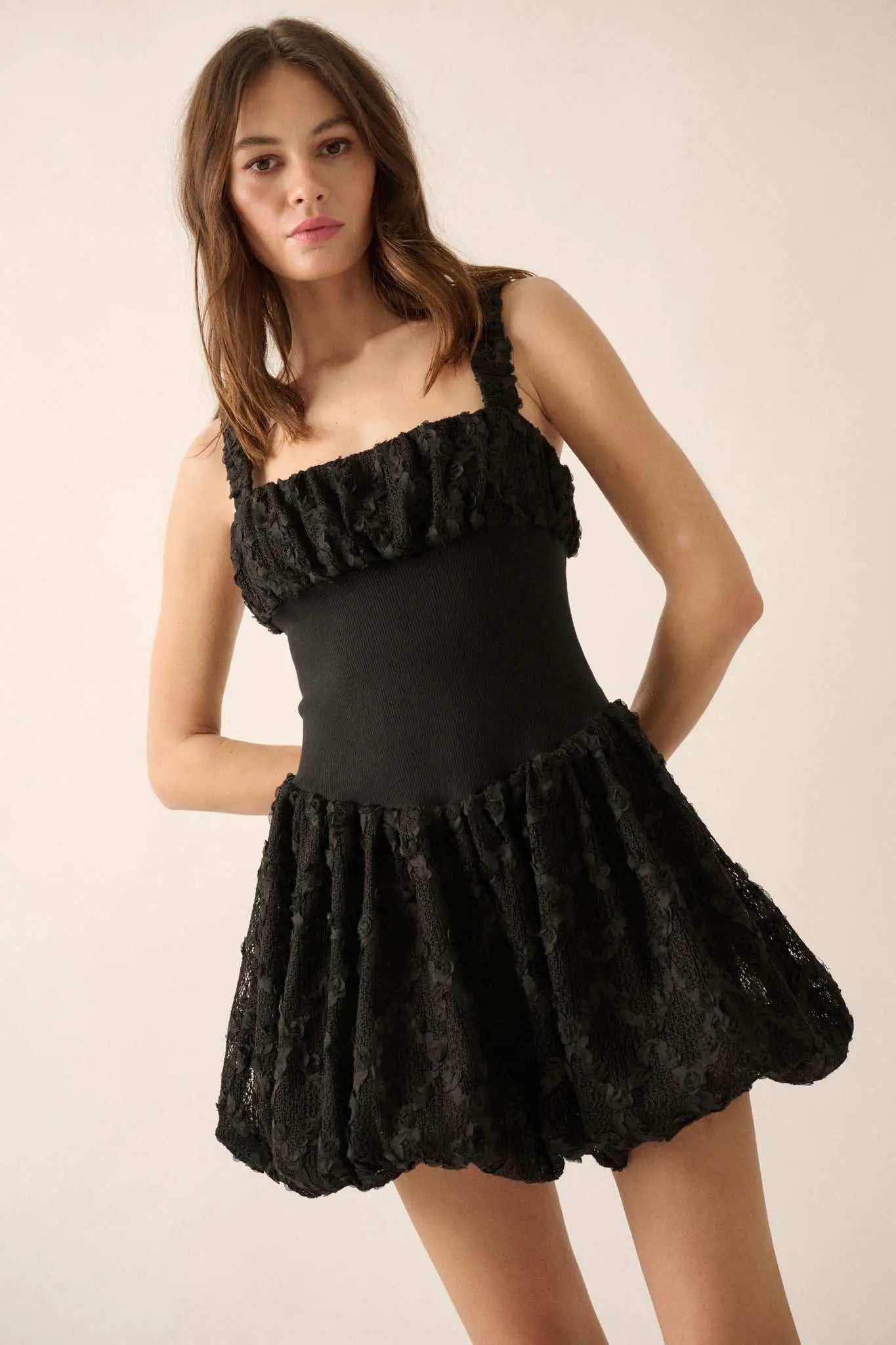 Bubbly Blooms 3D Floral Lace Bubble Mini Dress