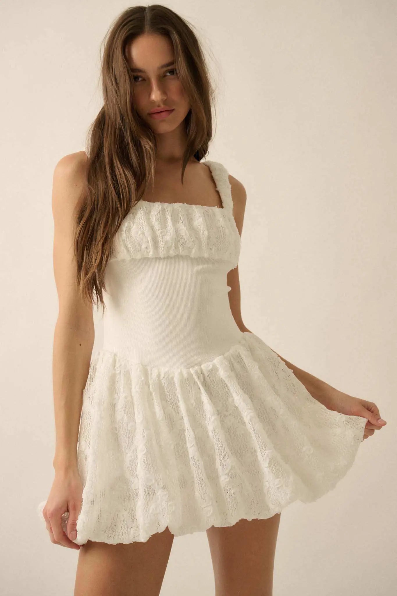Bubbly Blooms 3D Floral Lace Bubble Mini Dress