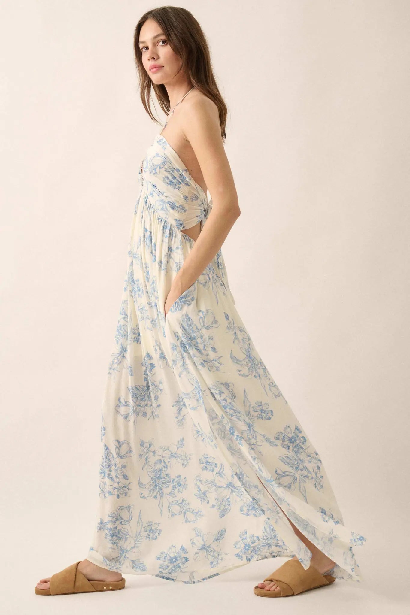 Everlasting Beauty Floral Crepe Halter Maxi Dress