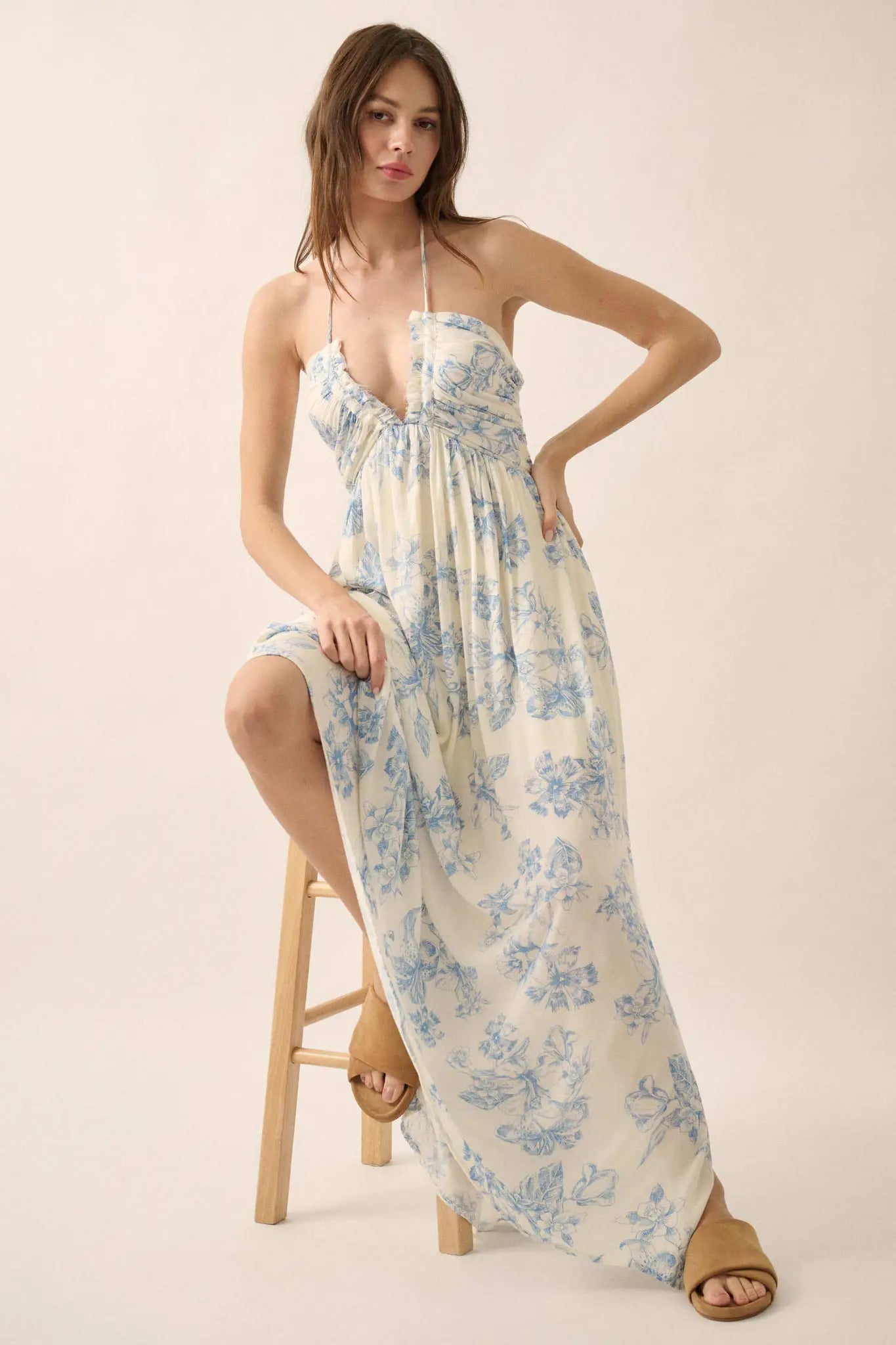 Everlasting Beauty Floral Crepe Halter Maxi Dress
