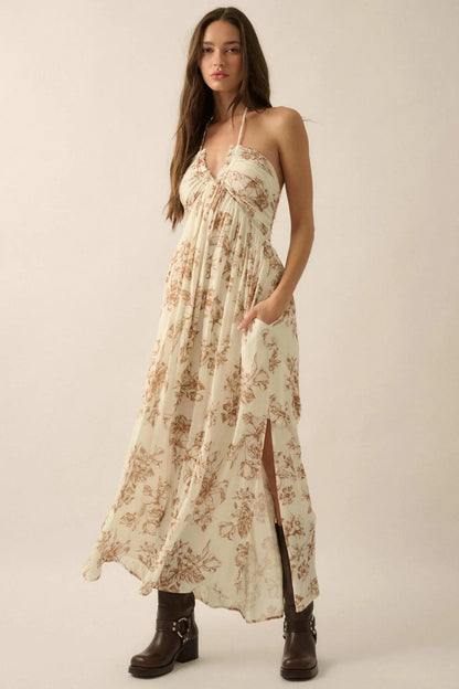 Everlasting Beauty Floral Crepe Halter Maxi Dress