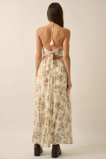 Everlasting Beauty Floral Crepe Halter Maxi Dress