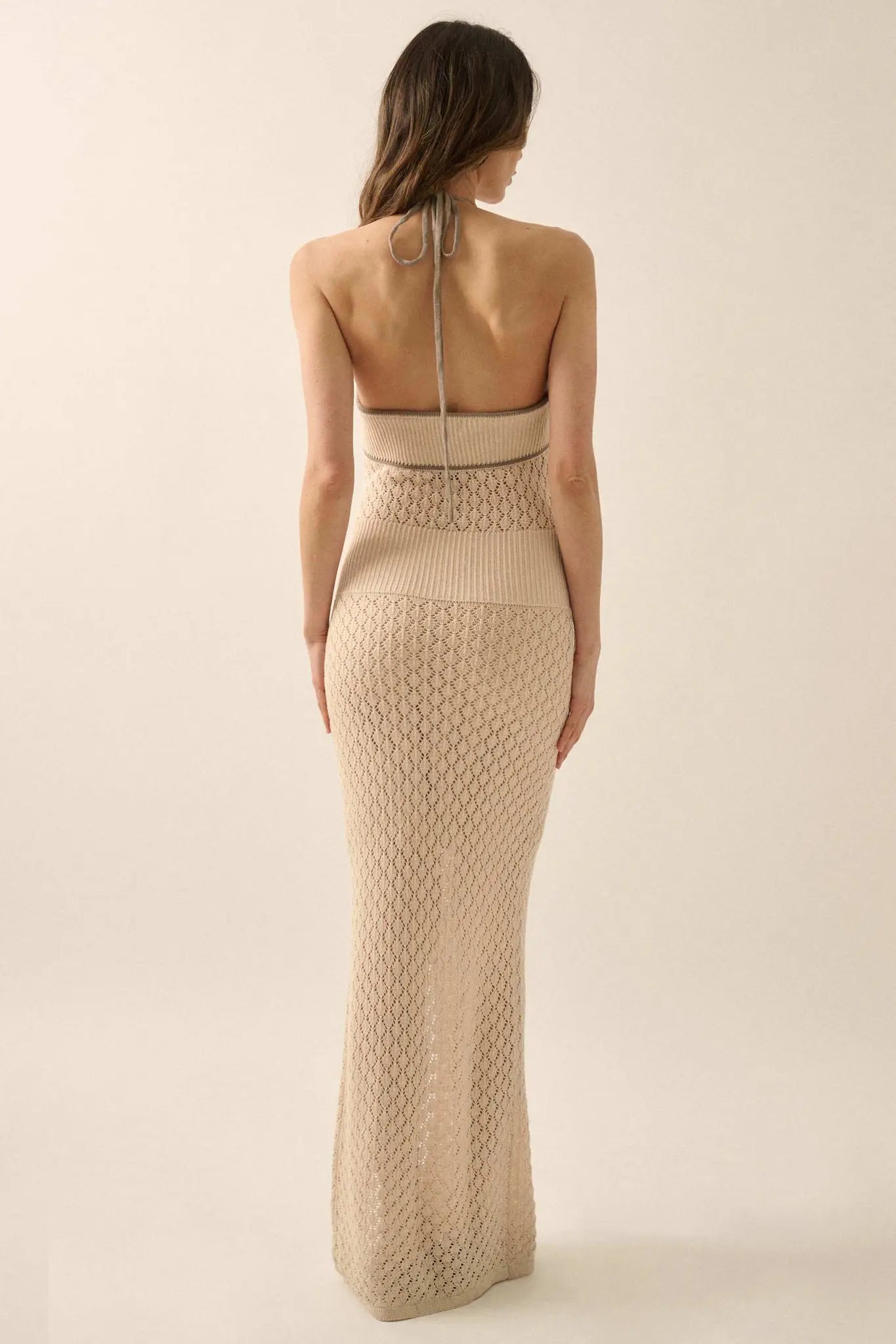 Endless Coastline Crochet Knit Halter Maxi Dress
