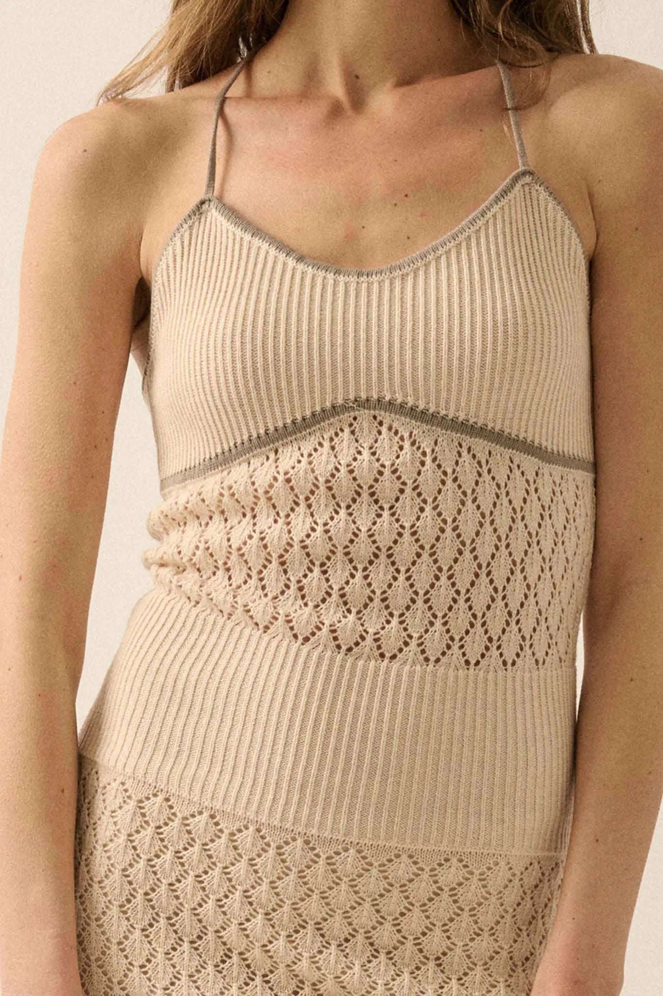 Endless Coastline Crochet Knit Halter Maxi Dress