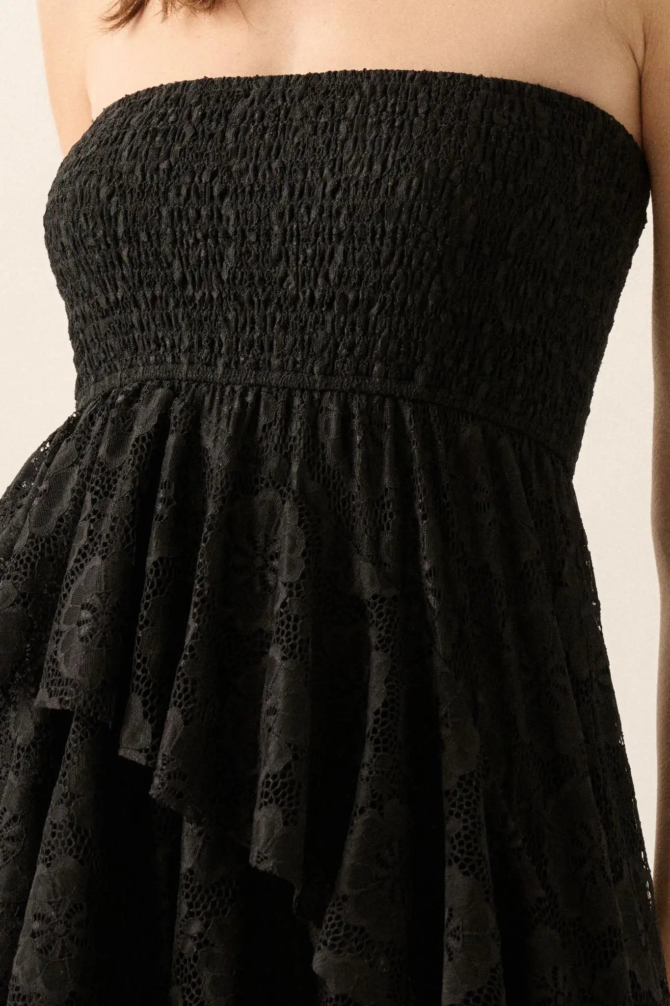 Ever After Asymmetrical Lace Strapless Maxi Dress