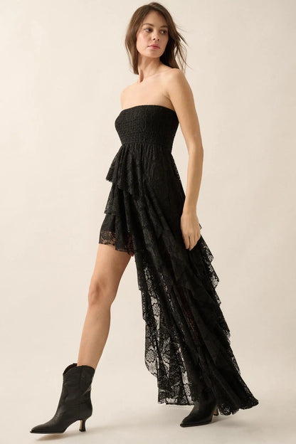 Ever After Asymmetrical Lace Strapless Maxi Dress