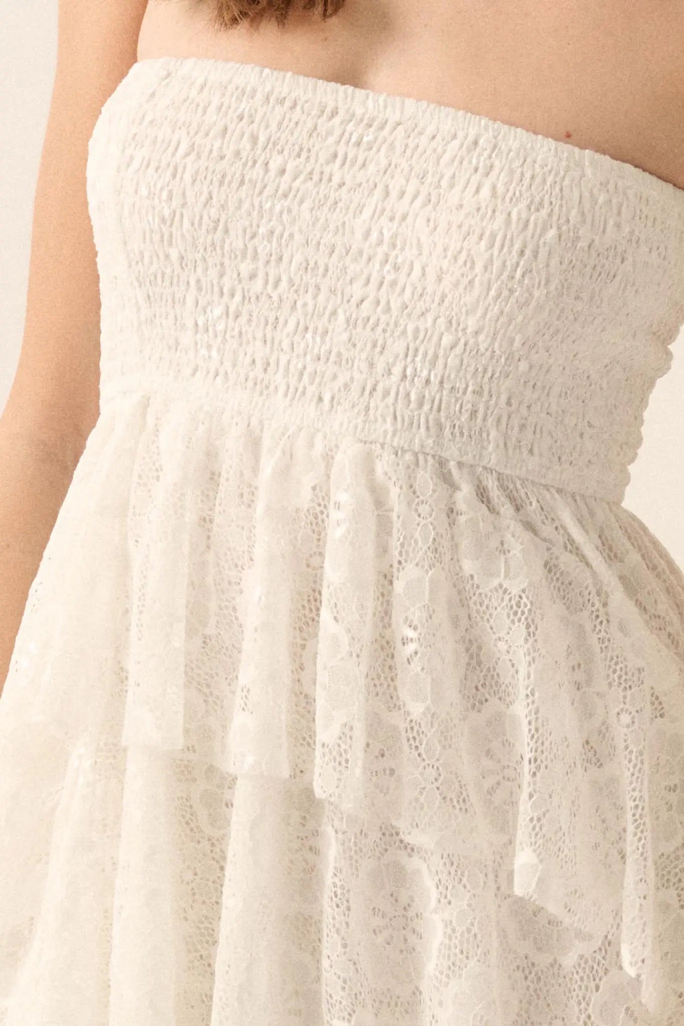 Ever After Asymmetrical Lace Strapless Maxi Dress