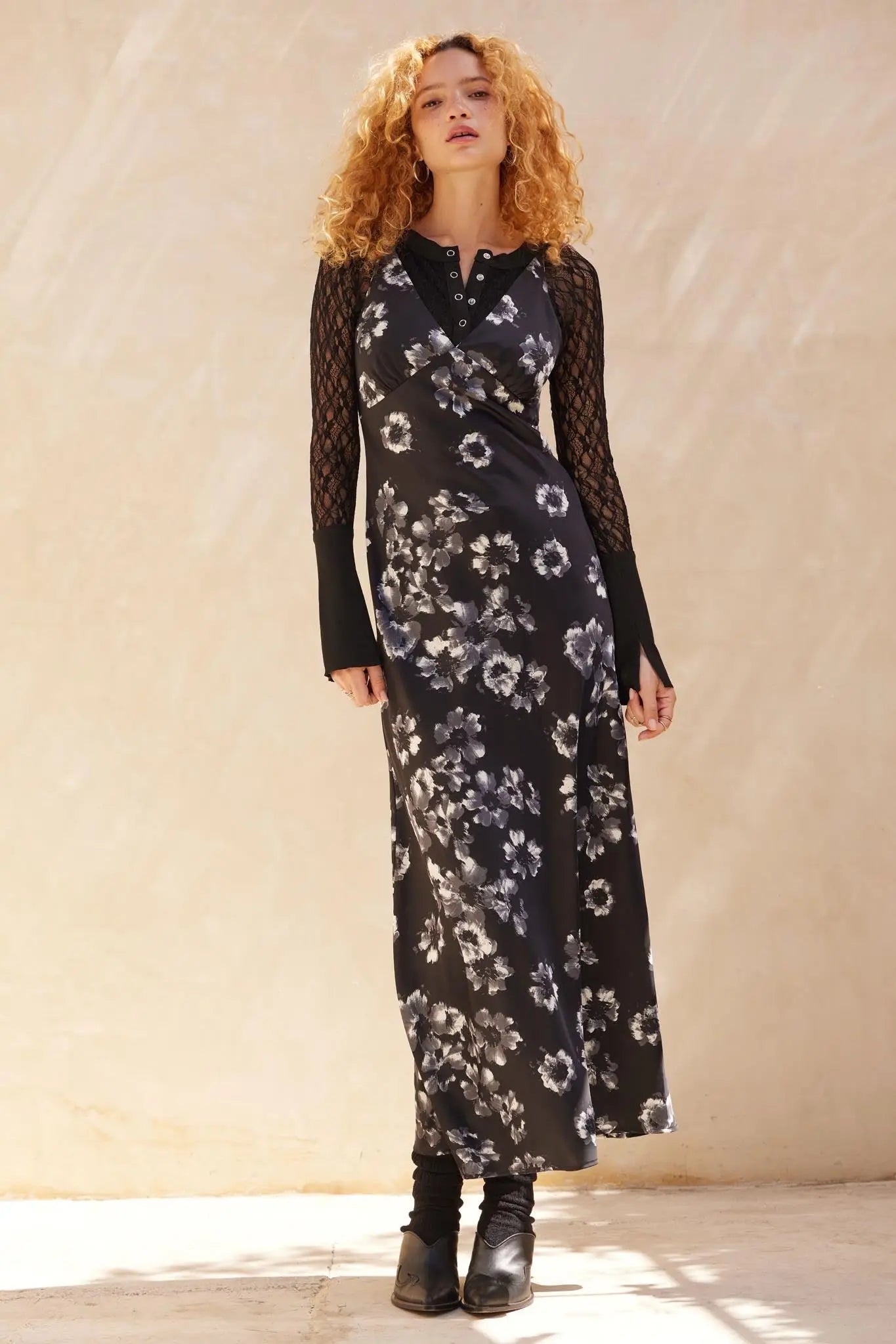 Silken Blossoms Bias-Cut Floral Satin Maxi Dress
