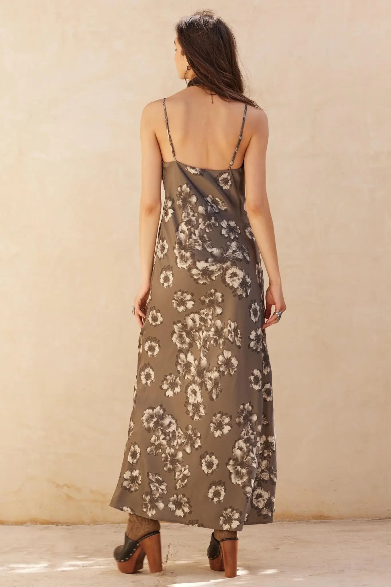 Silken Blossoms Bias-Cut Floral Satin Maxi Dress
