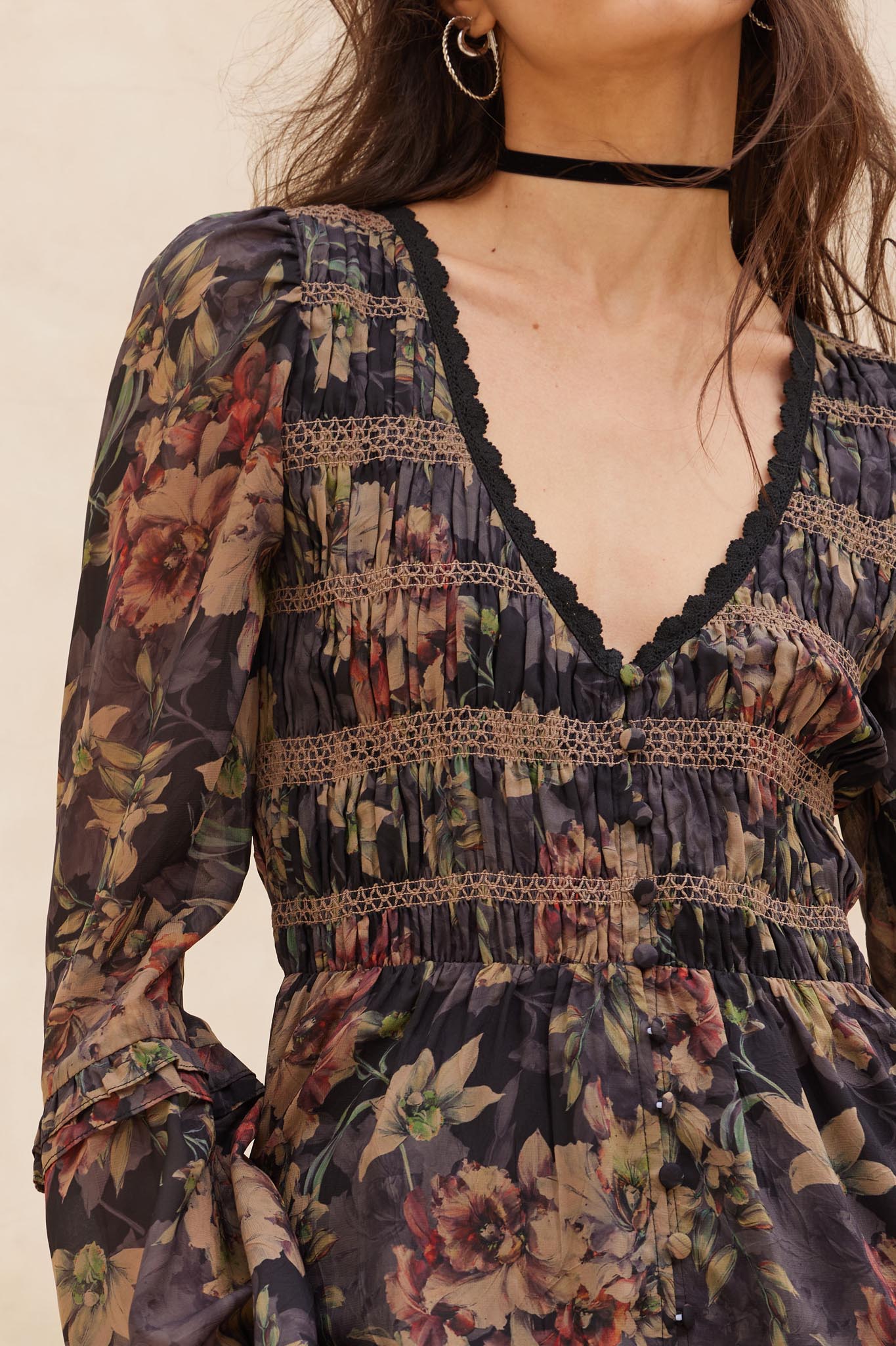 Boho Blossoms Floral Bell-Sleeve Midi Dress