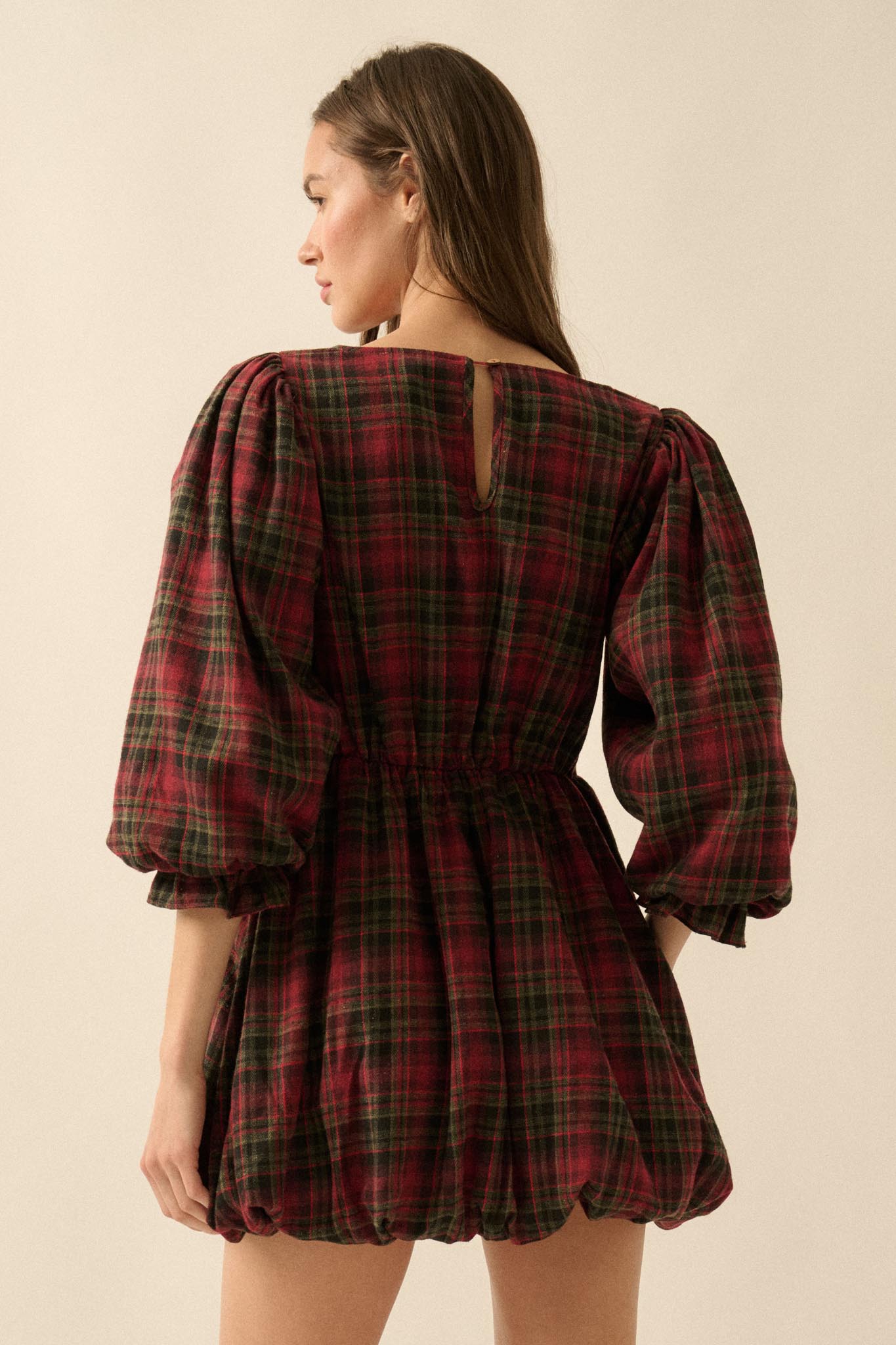 Country Cottage Plaid and Lace Bubble Mini Dress