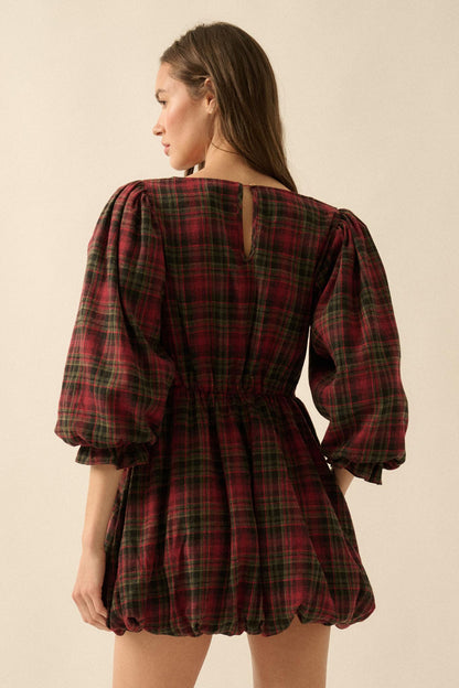 Country Cottage Plaid and Lace Bubble Mini Dress