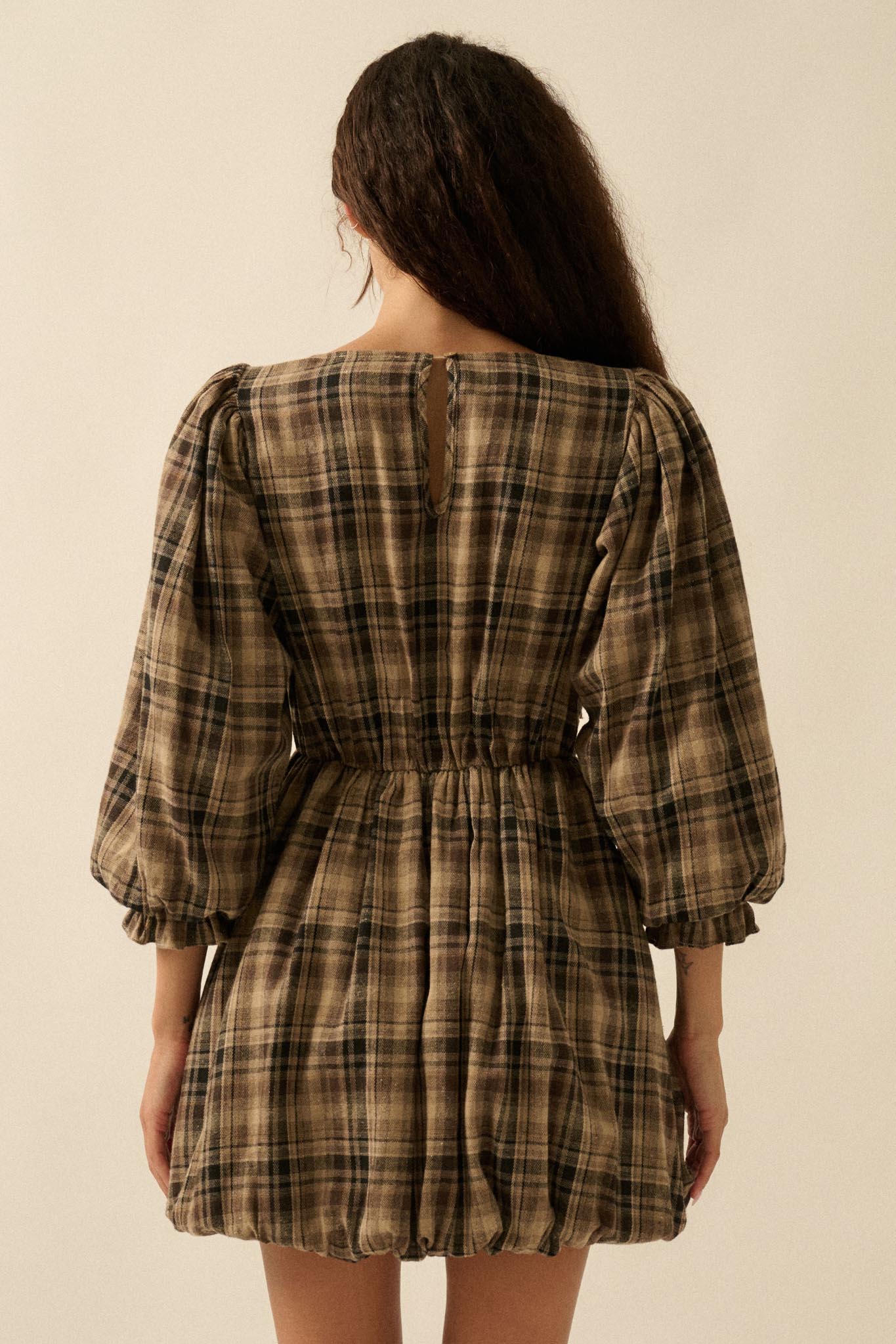 Country Cottage Plaid and Lace Bubble Mini Dress