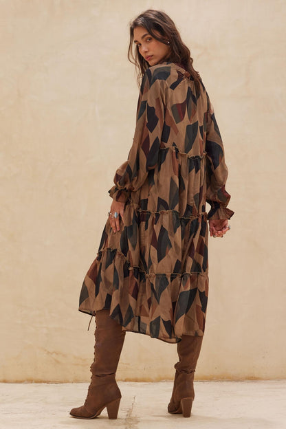 Modern Vintage Abstract-Print Midi Prairie Dress