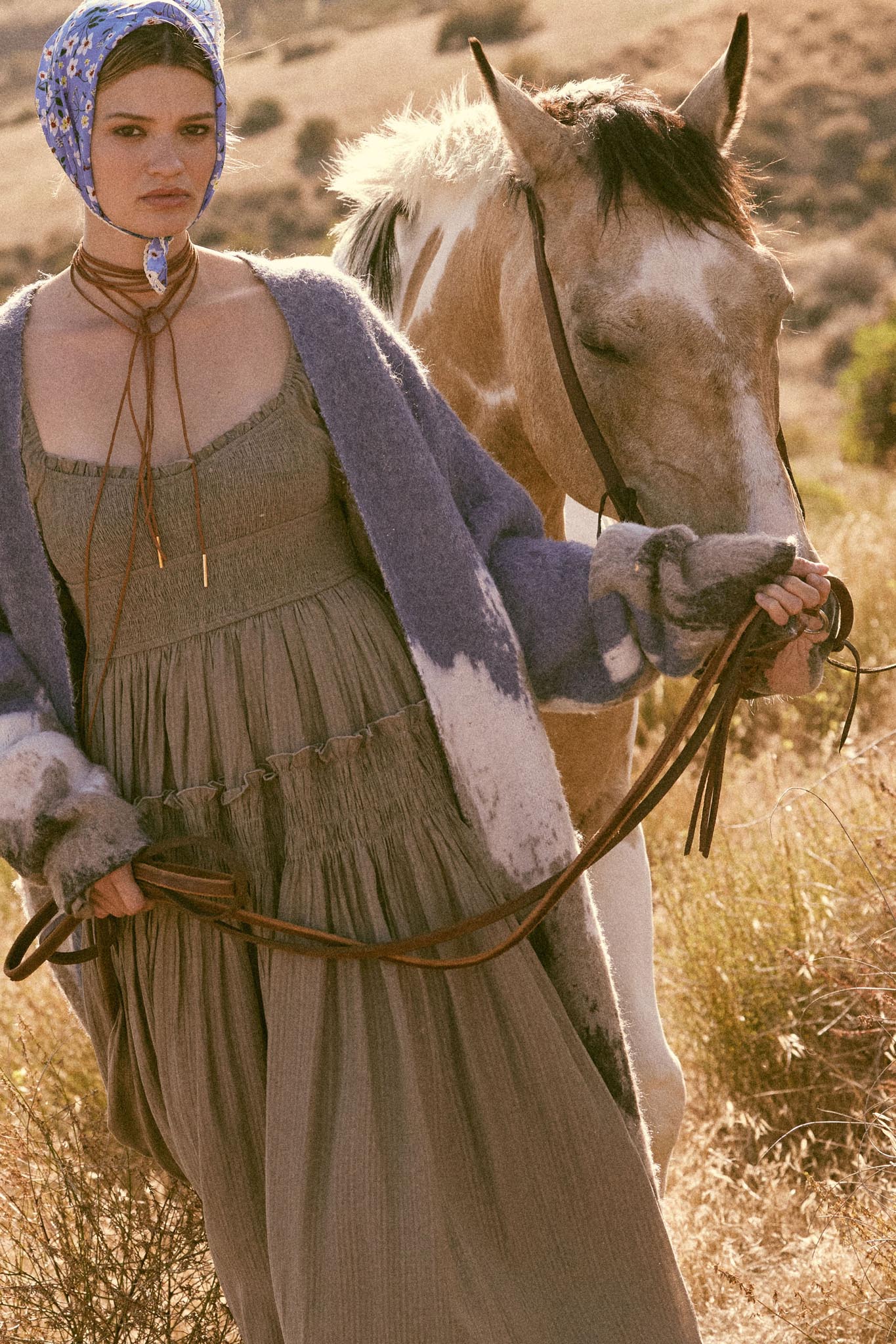 Love Story Smocked Tonal-Stripe Midi Peasant Dress