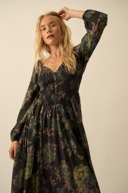 Beautiful Blooms Smocked Floral Maxi Peasant Dress