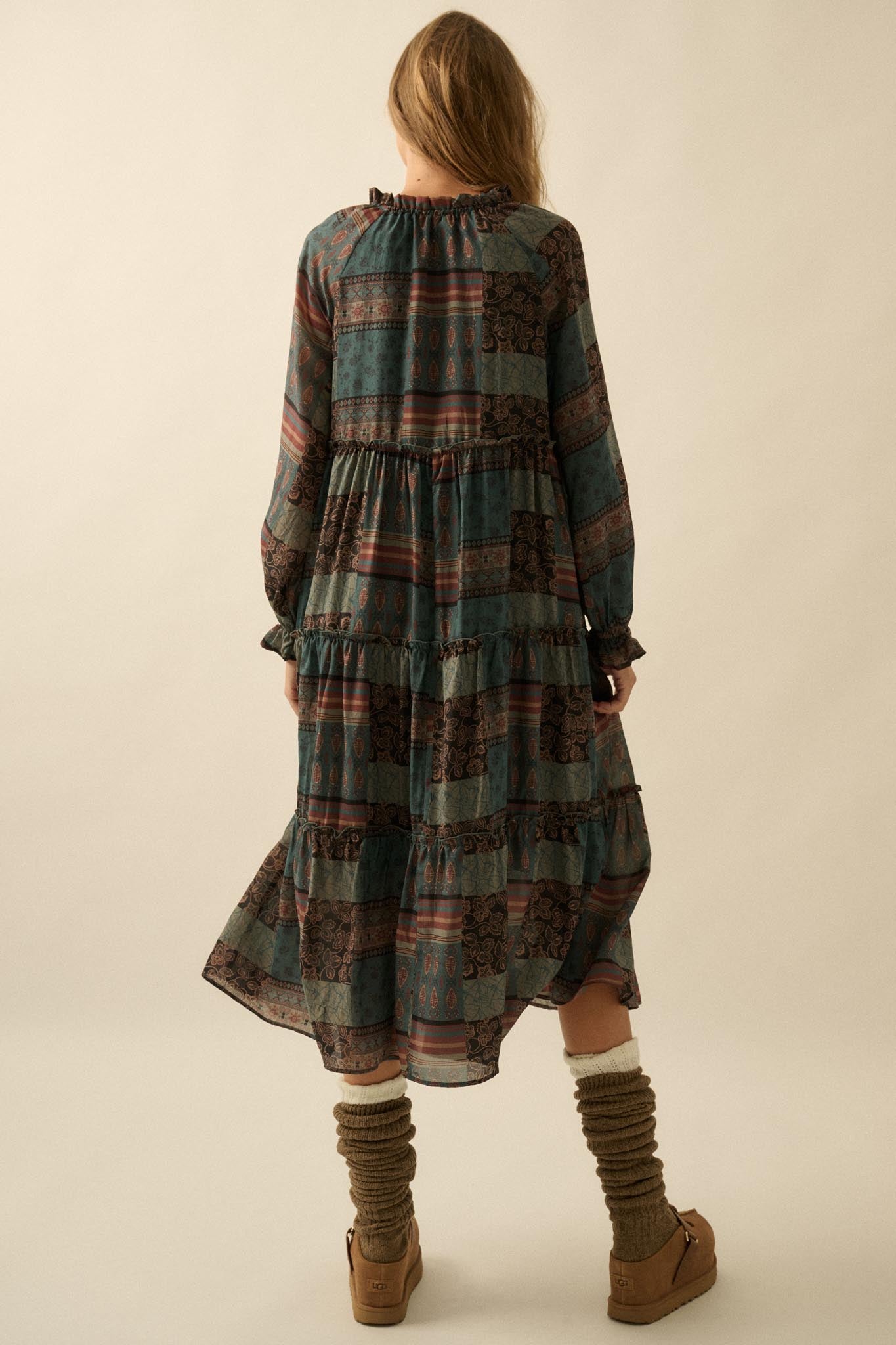 Piece by Piece Patchwork-Print Midi Prairie Dress