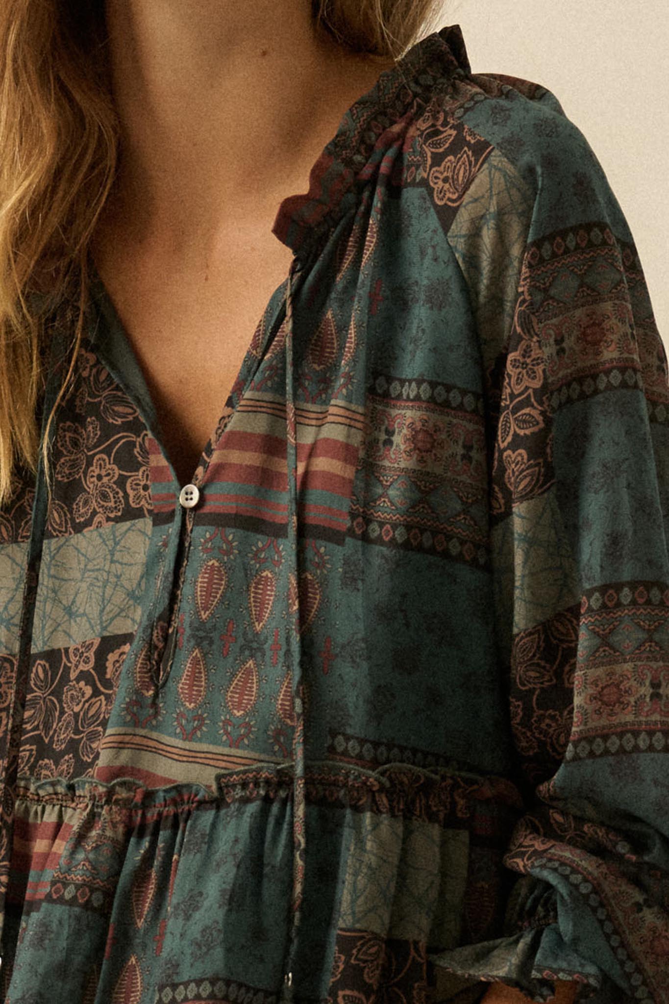 Piece by Piece Patchwork-Print Midi Prairie Dress