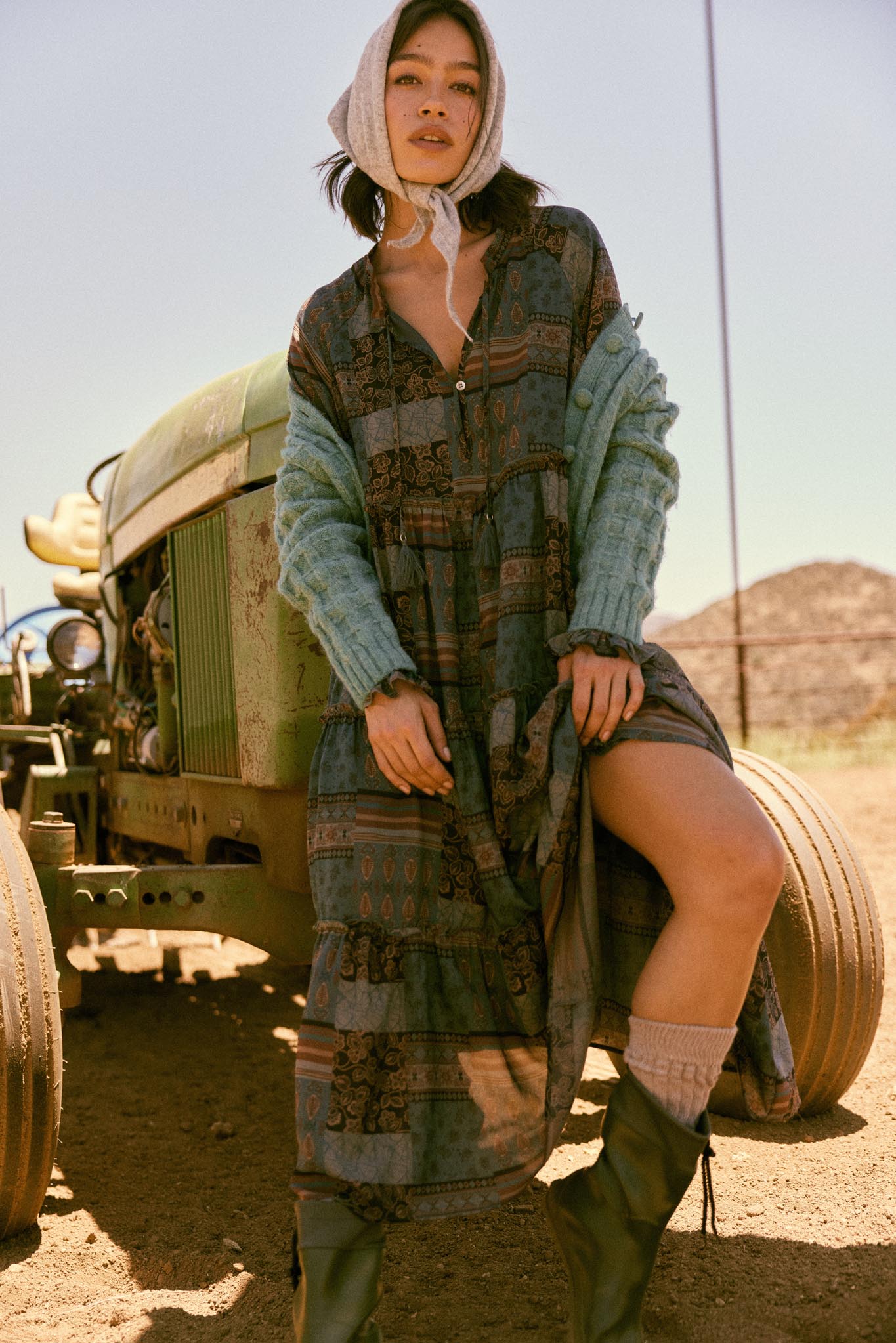 Piece by Piece Patchwork-Print Midi Prairie Dress