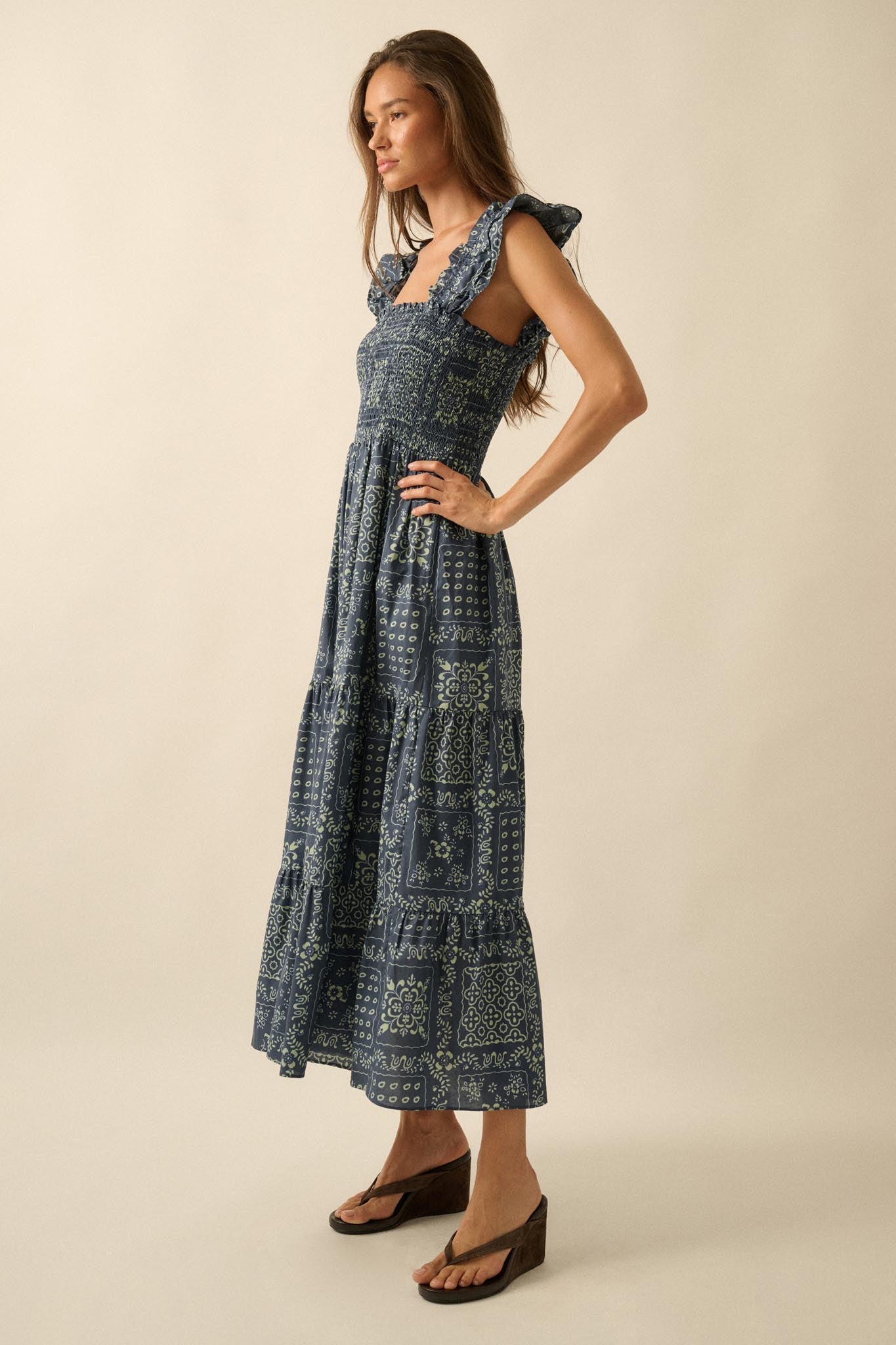 Bandana Beauty Floral Tiered Ruffle Midi Dress