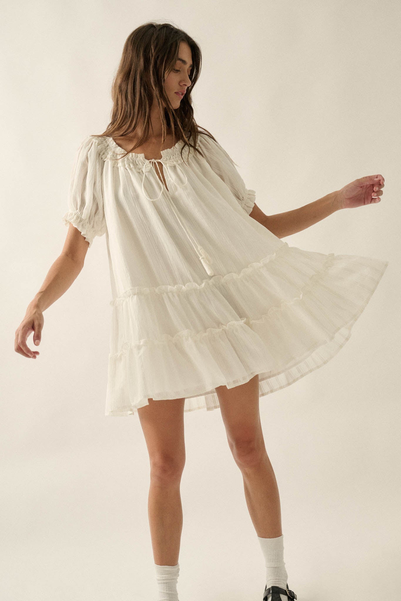 Precious Poetry Tonal-Stripe Babydoll Mini Dress