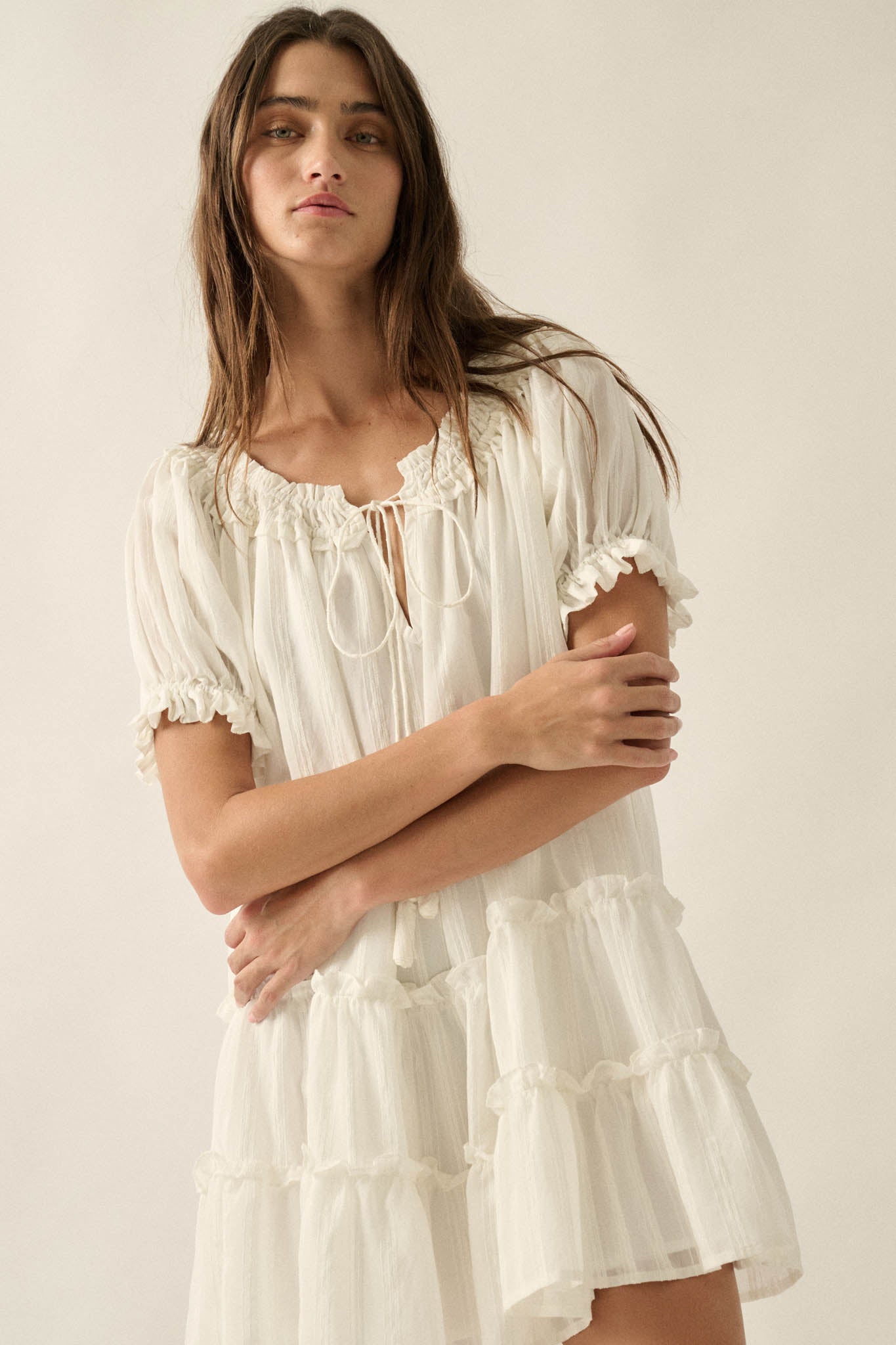 Precious Poetry Tonal-Stripe Babydoll Mini Dress