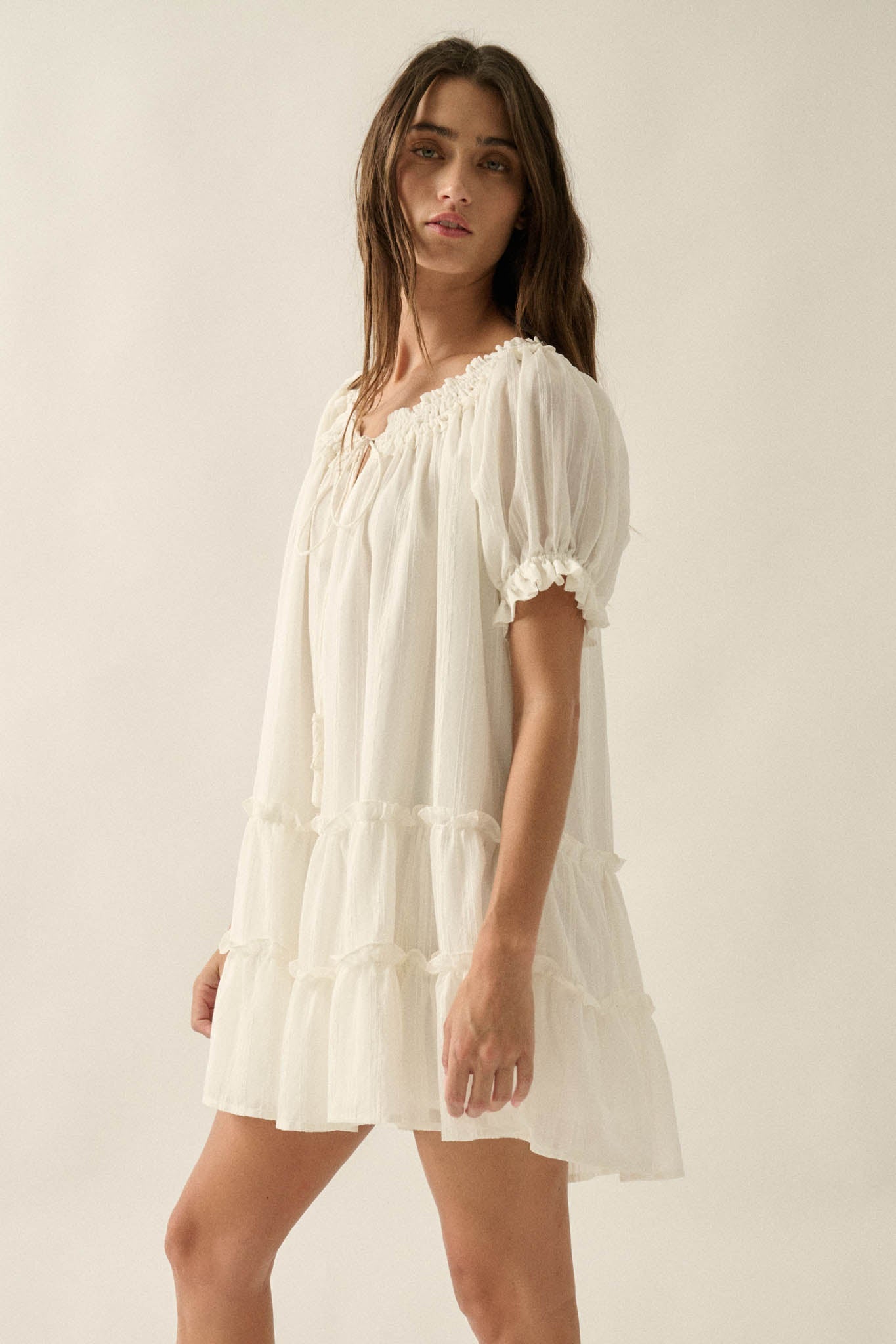 Precious Poetry Tonal-Stripe Babydoll Mini Dress