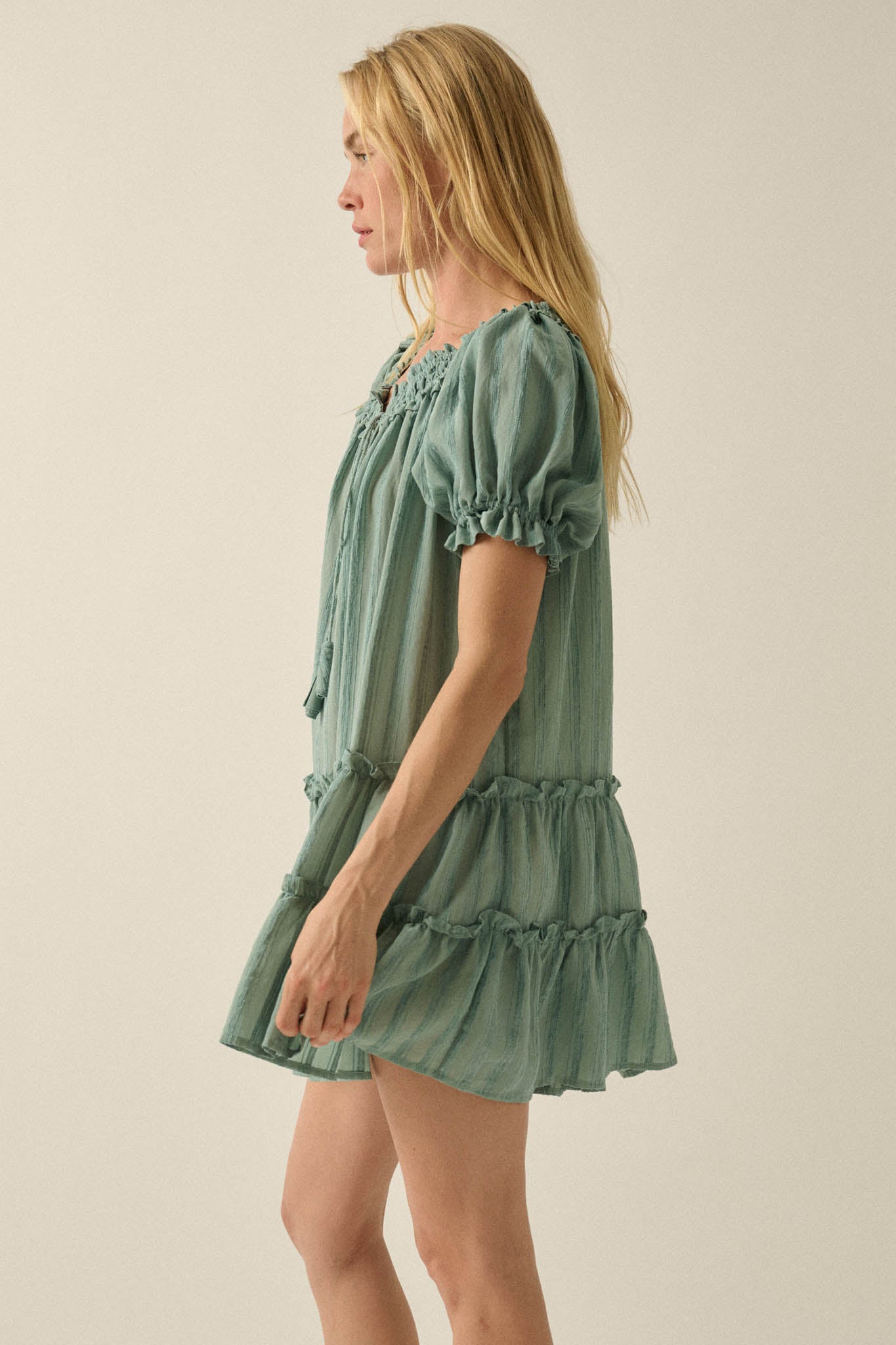 Precious Poetry Tonal-Stripe Babydoll Mini Dress