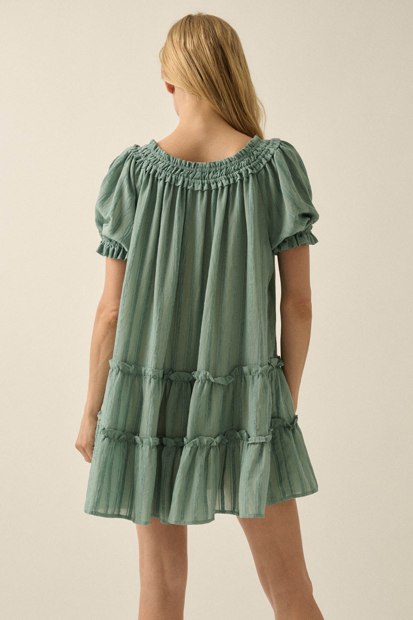 Precious Poetry Tonal-Stripe Babydoll Mini Dress