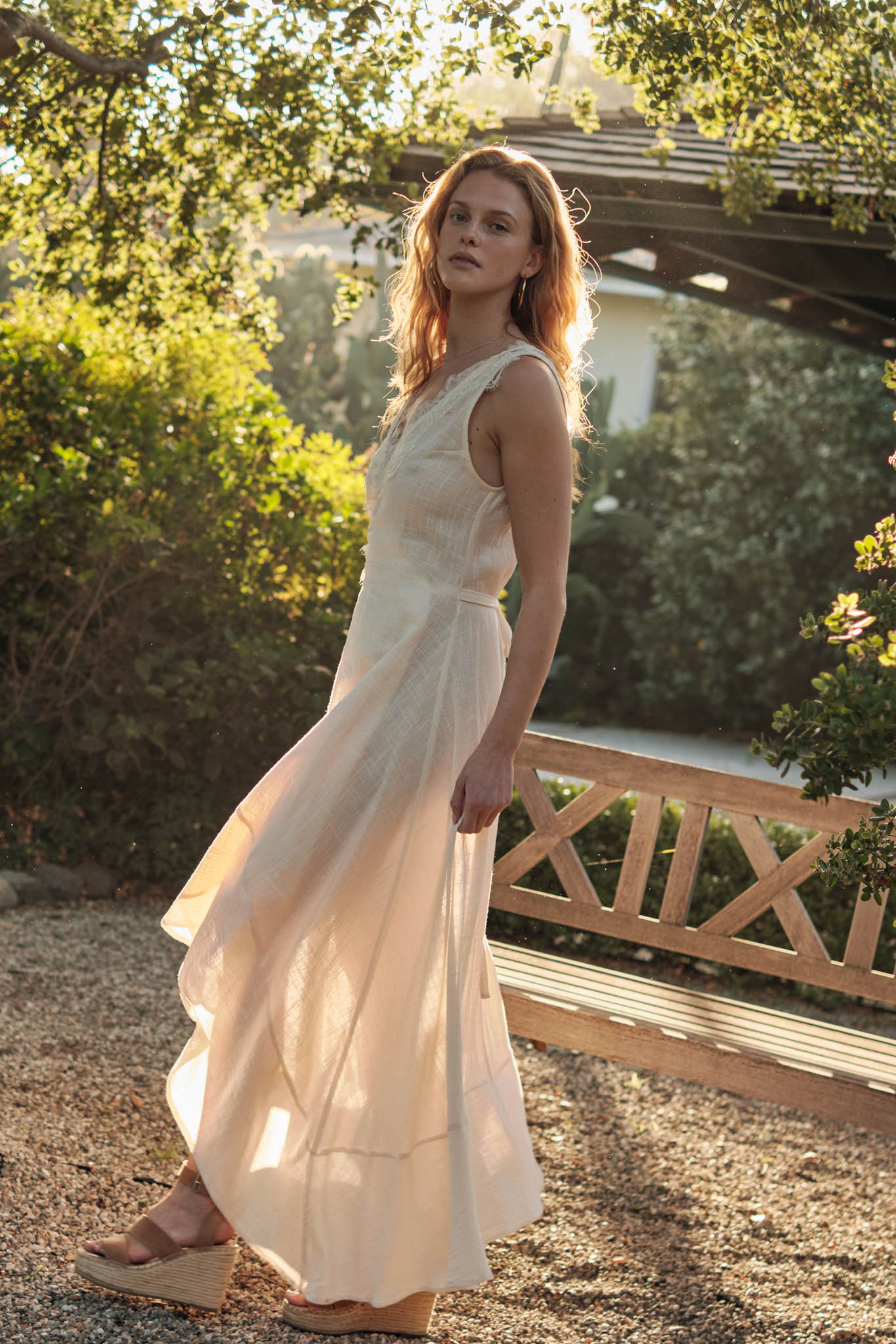 Finally Free Cotton Gauze and Lace Wrap Maxi Dress