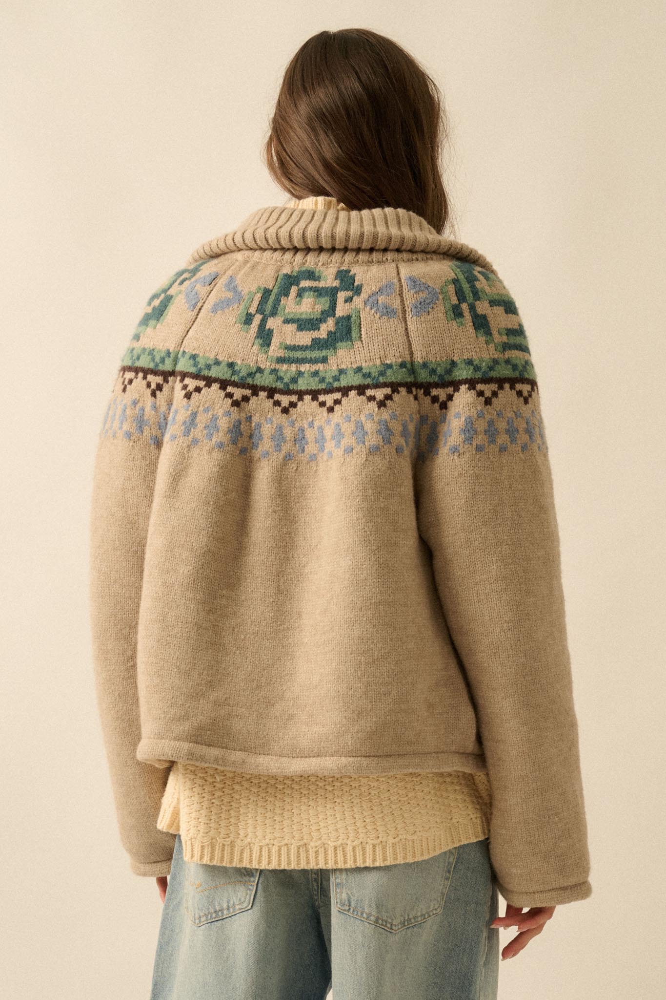 Shetland Skies Faire Isle Zip-Up Sweater Jacket