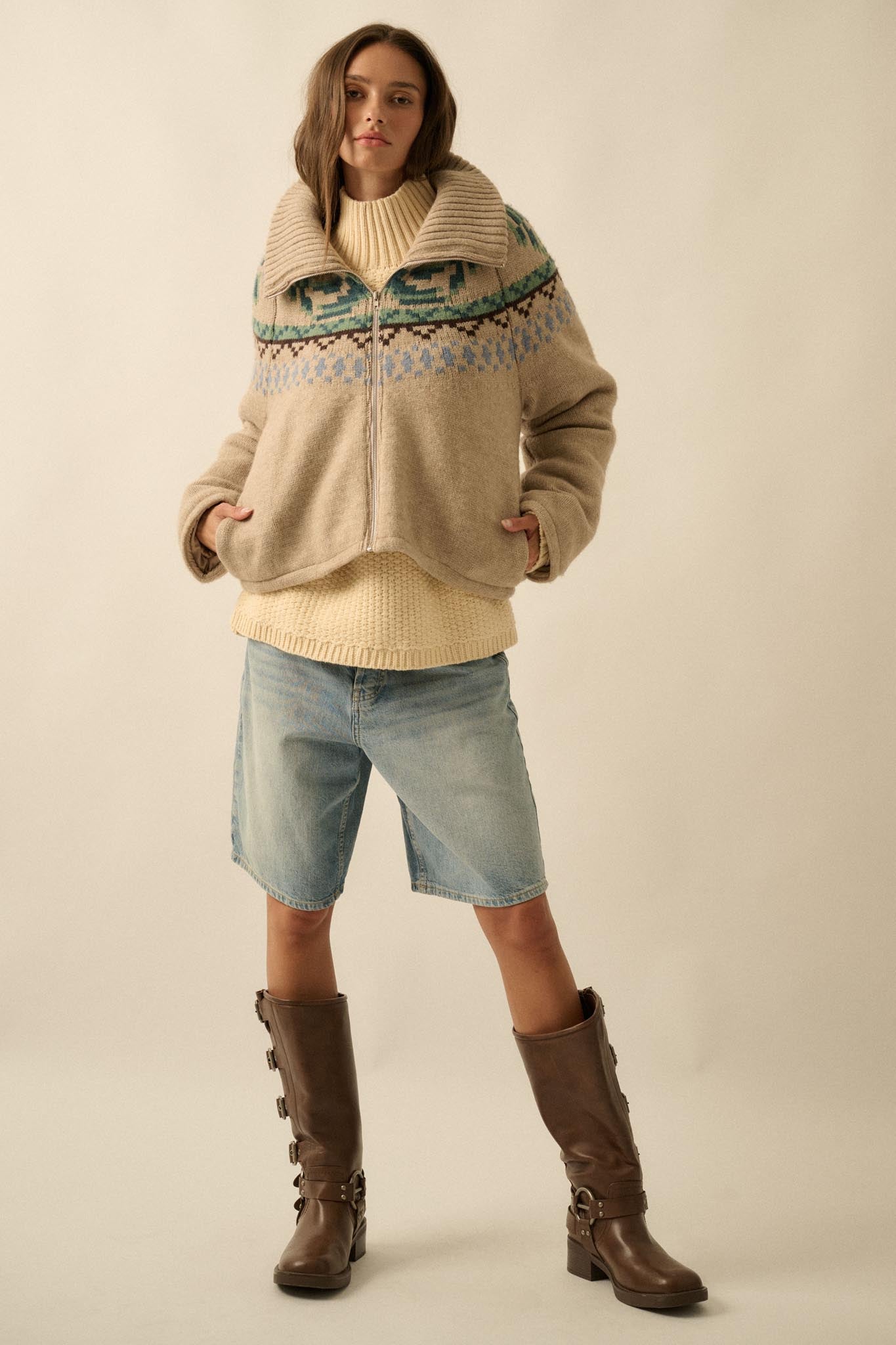 Shetland Skies Faire Isle Zip-Up Sweater Jacket