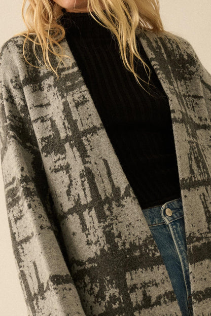 Square One Plaid Jacquard-Knit Duster Cardigan