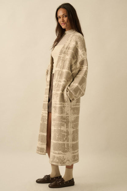Square One Plaid Jacquard-Knit Duster Cardigan
