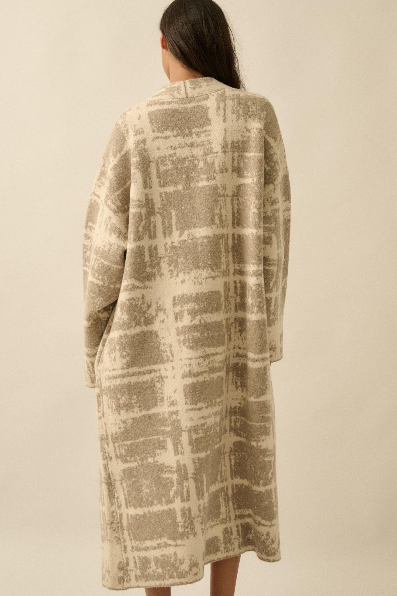 Square One Plaid Jacquard-Knit Duster Cardigan