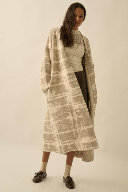 Square One Plaid Jacquard-Knit Duster Cardigan