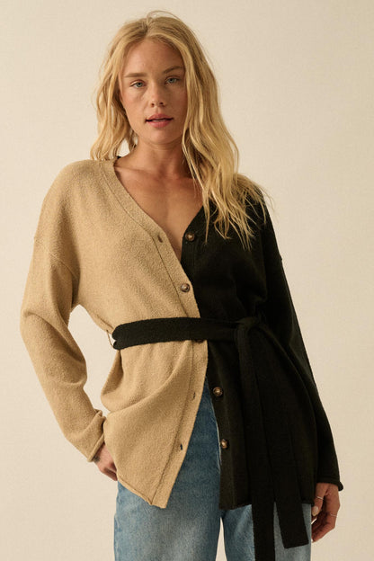 Promise the Label Colorblock Belted Cardigan