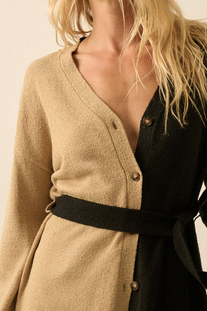 Promise the Label Colorblock Belted Cardigan