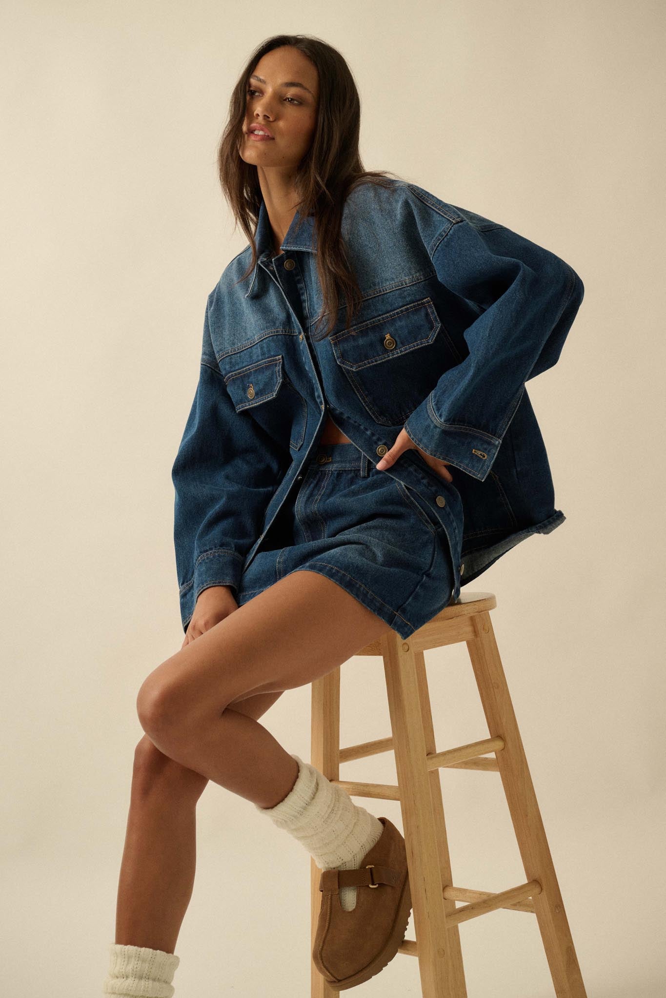 Honest Living Washed Denim Pocket Shacket