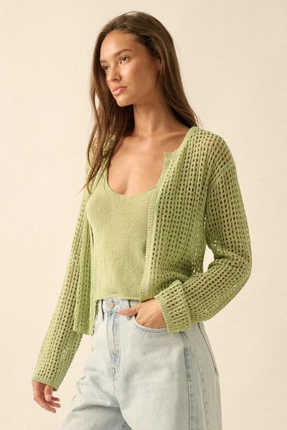 Net Worth Crochet-Knit Cardigan and Tank Set