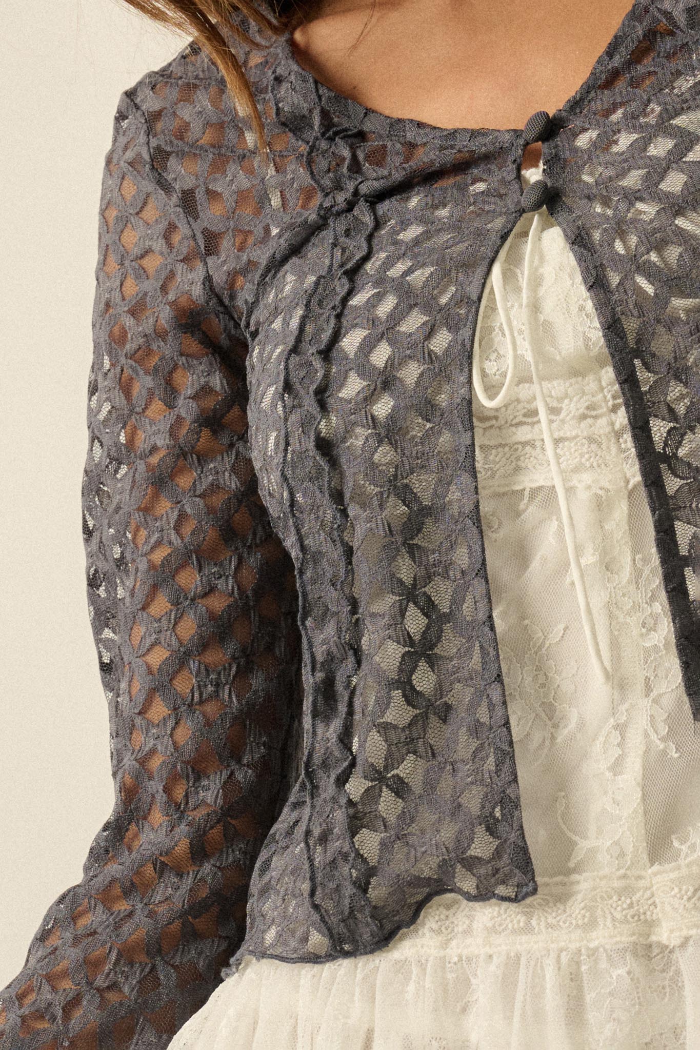 Kiss Me Quick Sheer Ruffled Floral Lace Cardigan